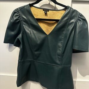 Ann Taylor Green Peplum Blouse with Puff Sleeves